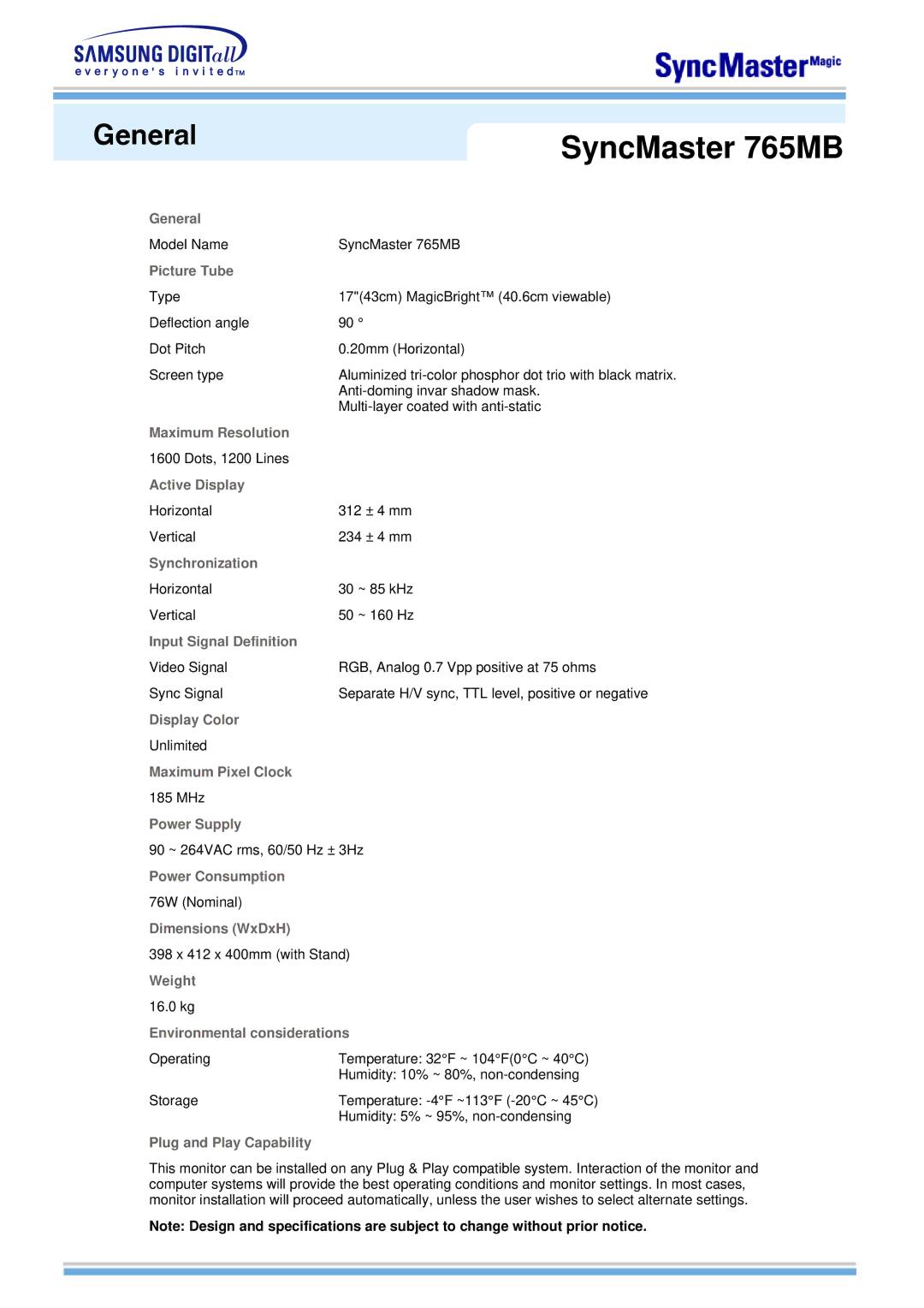 Samsung 763MB manual SyncMaster 765MB 