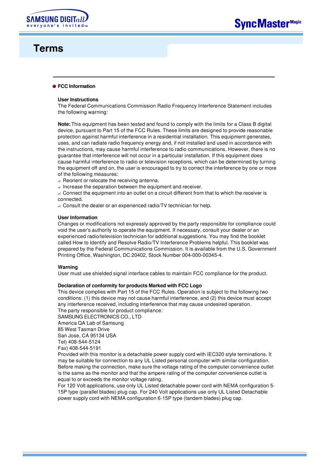 Samsung 763MB manual FCC Information User Instructions, User Information 