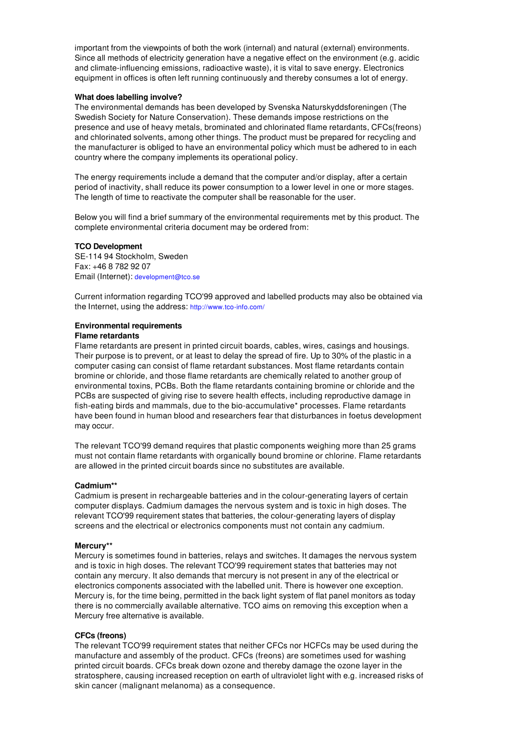 Samsung 763MB manual TCO Development, Environmental requirements Flame retardants 