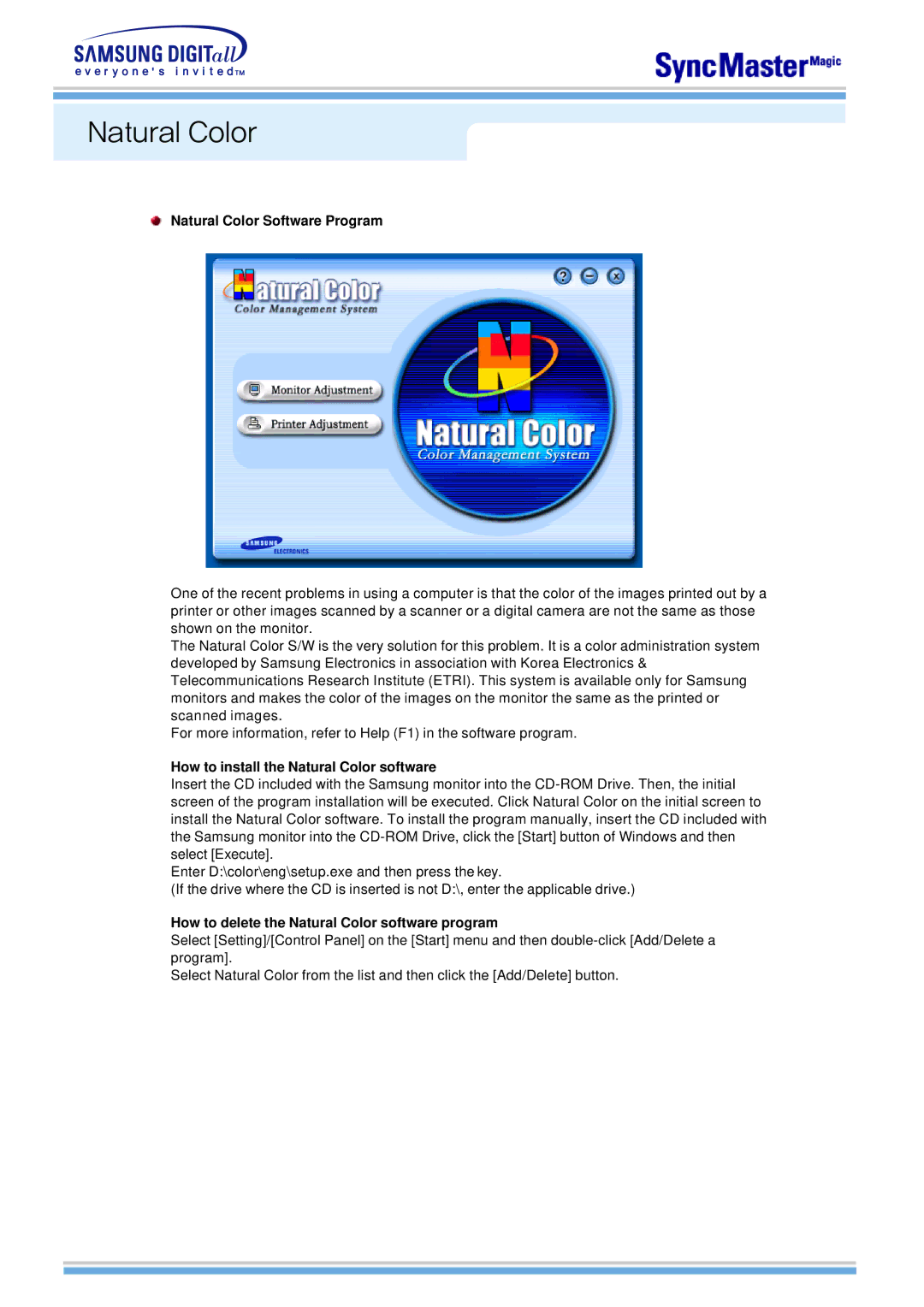 Samsung 763MB manual Natural Color Software Program, How to install the Natural Color software 