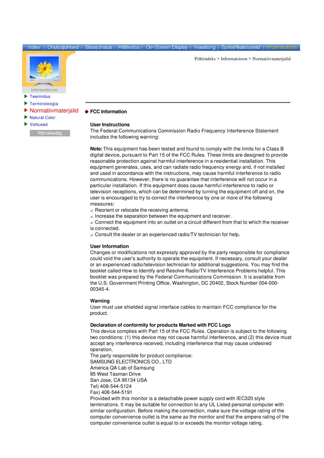 Samsung 765MB manual FCC Information User Instructions, User Information 