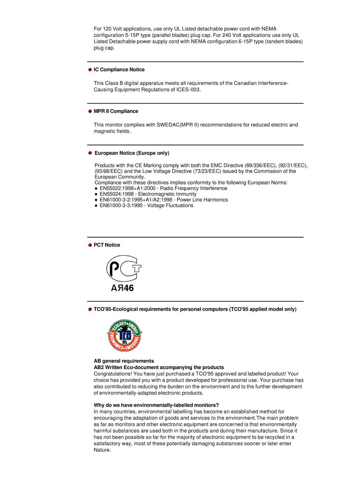 Samsung 765MB manual IC Compliance Notice, MPR II Compliance, European Notice Europe only 