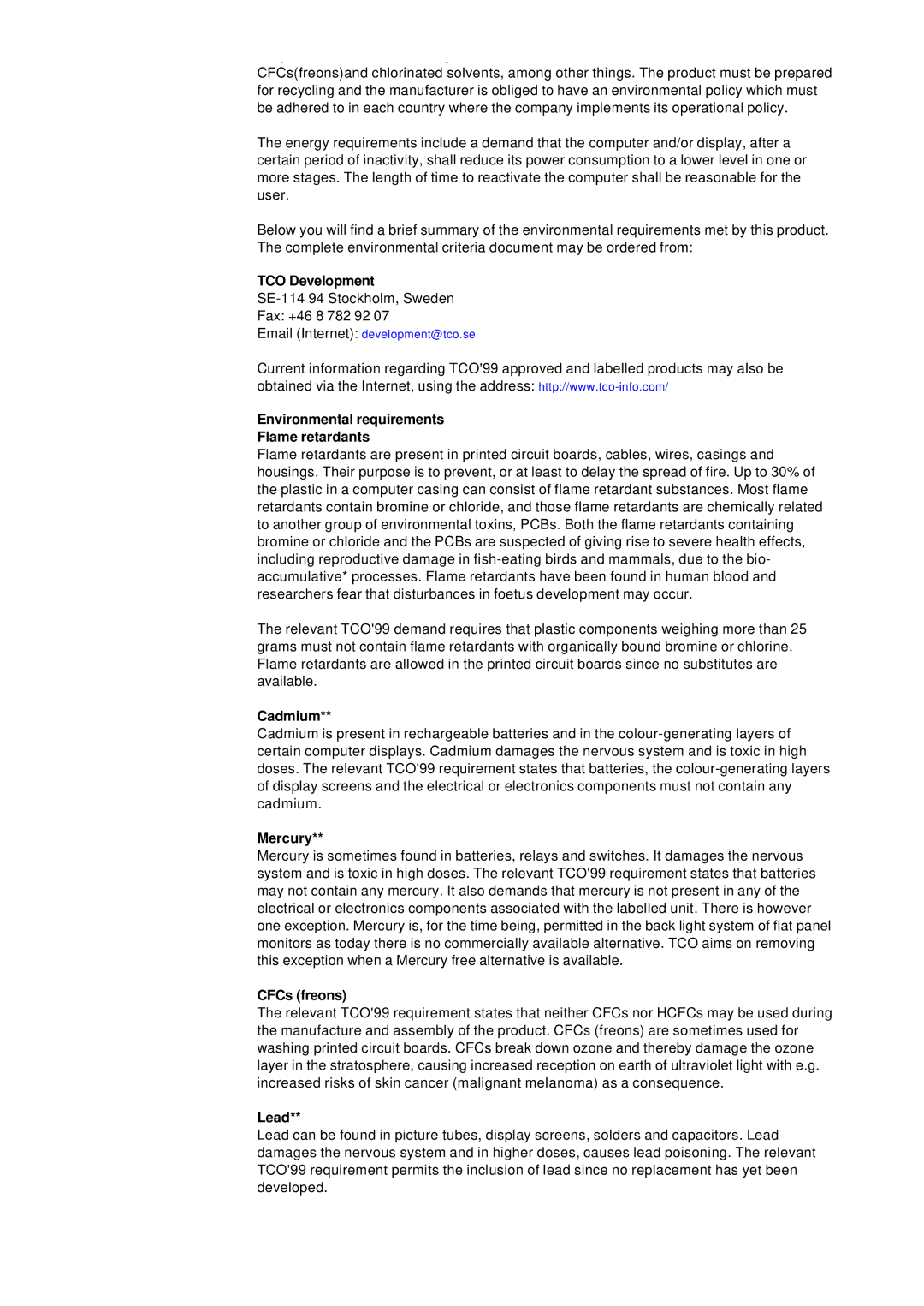 Samsung 765MB manual TCO Development, Environmental requirements Flame retardants 