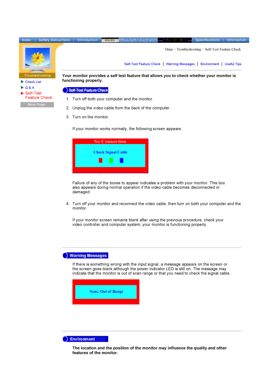 Samsung 76E, 76V, 77V manual Self-Test Feature Check 