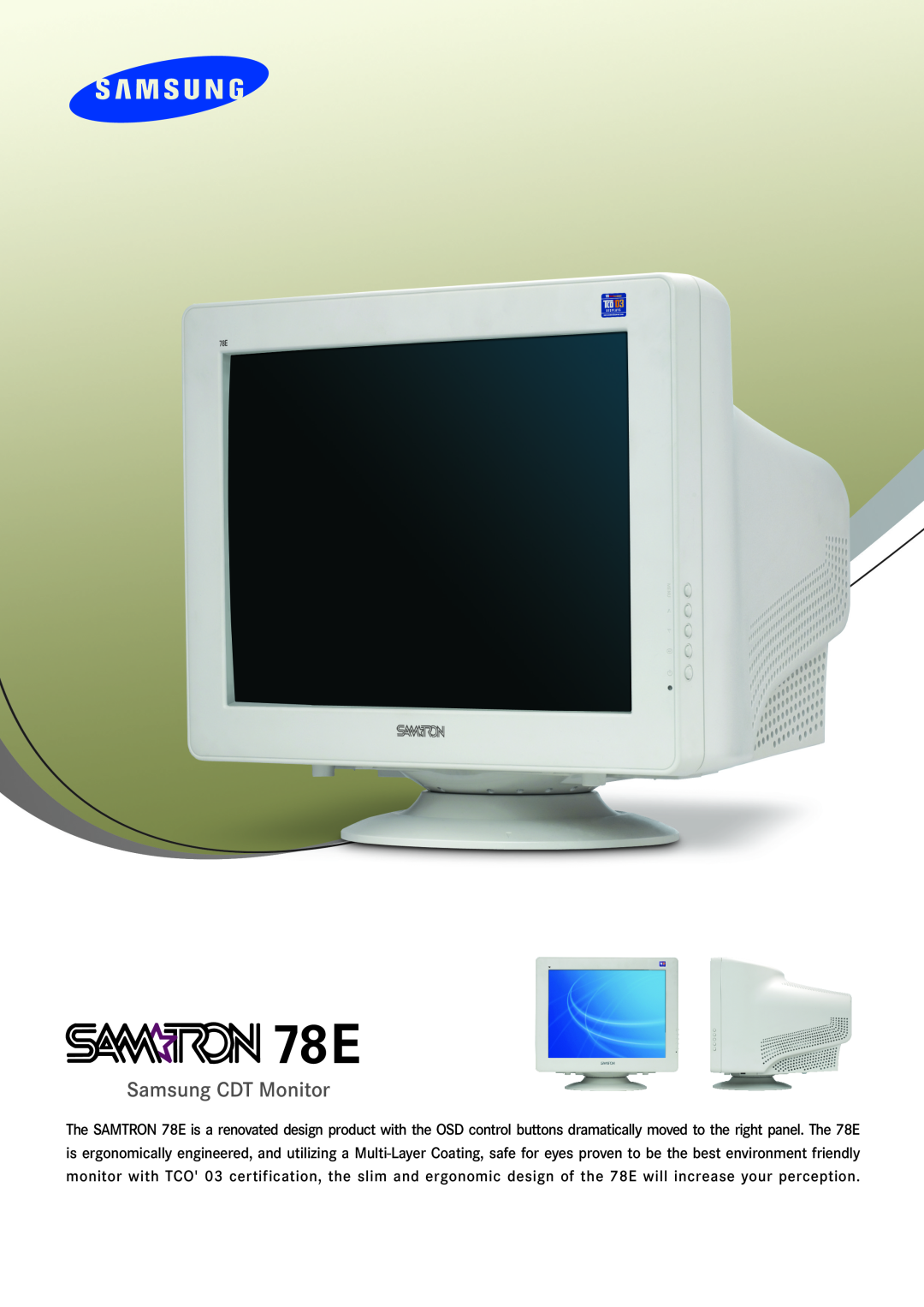 Samsung 78E manual Samsung CDT Monitor 