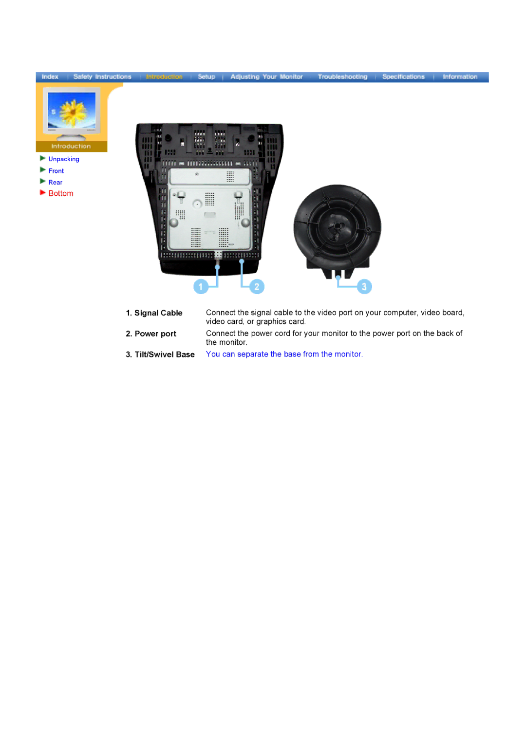 Samsung 790DF manual Bottom, Power port 