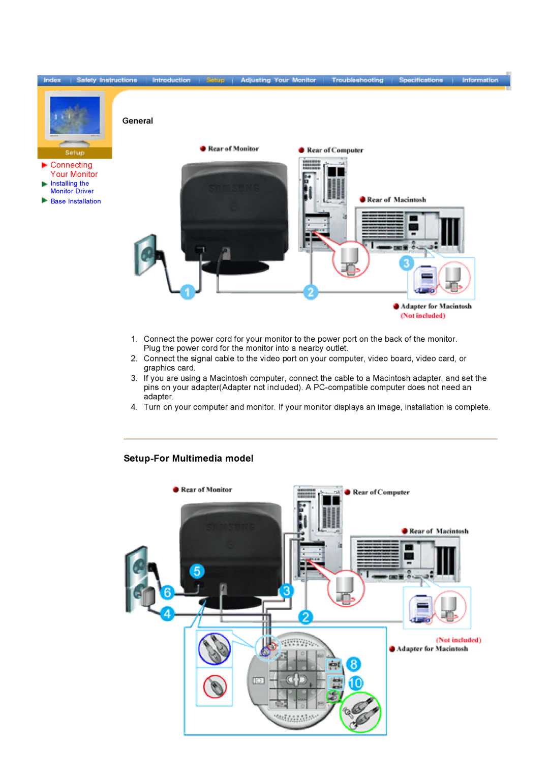 Samsung 790DF manual General, Connecting Your Monitor 