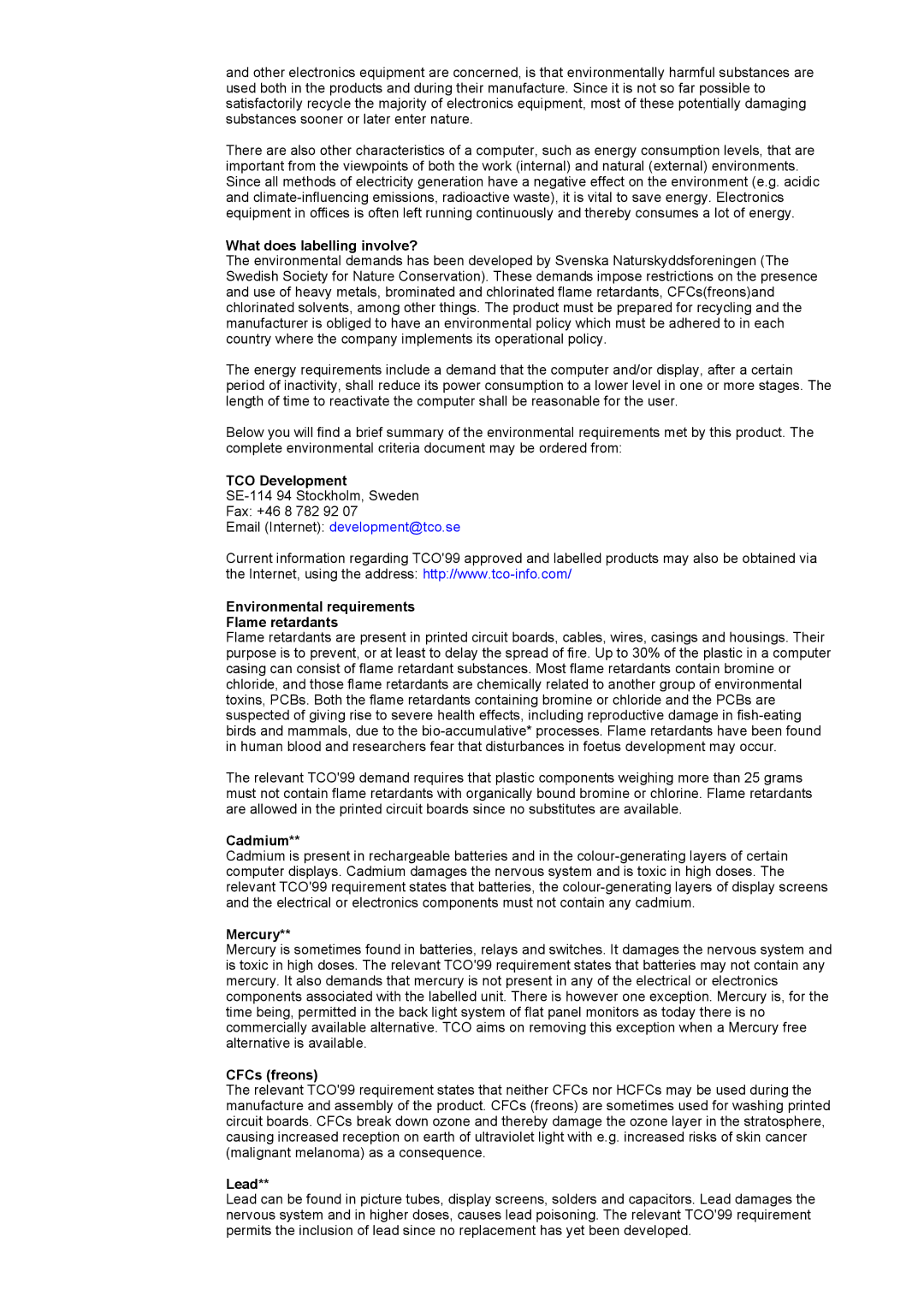 Samsung 790DF manual TCO Development, Environmental requirements Flame retardants 