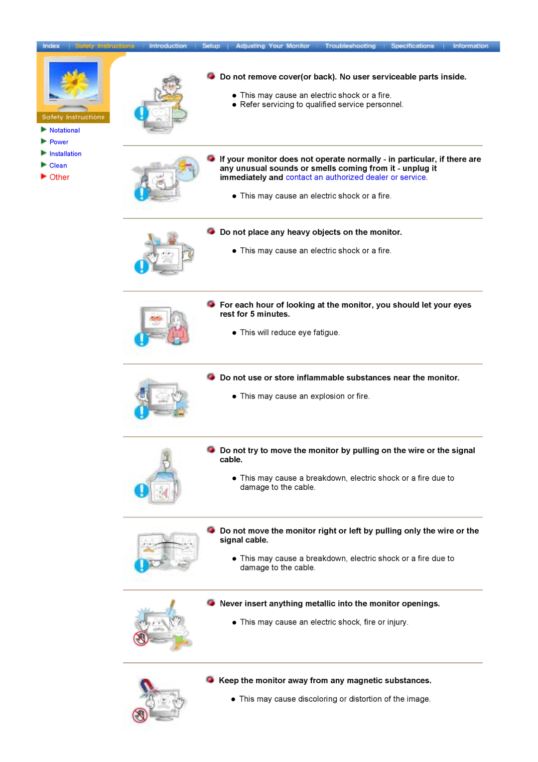 Samsung 790DF Other, Do not place any heavy objects on the monitor, Keep the monitor away from any magnetic substances 