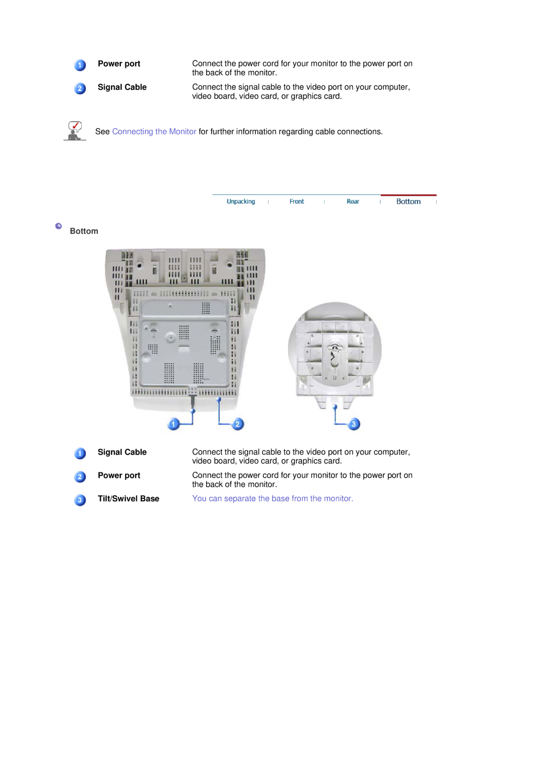 Samsung 797DF, 793S, 793V, 795DF, 795MB, 783DF, 591v, 793DF manual You can separate the base from the monitor 