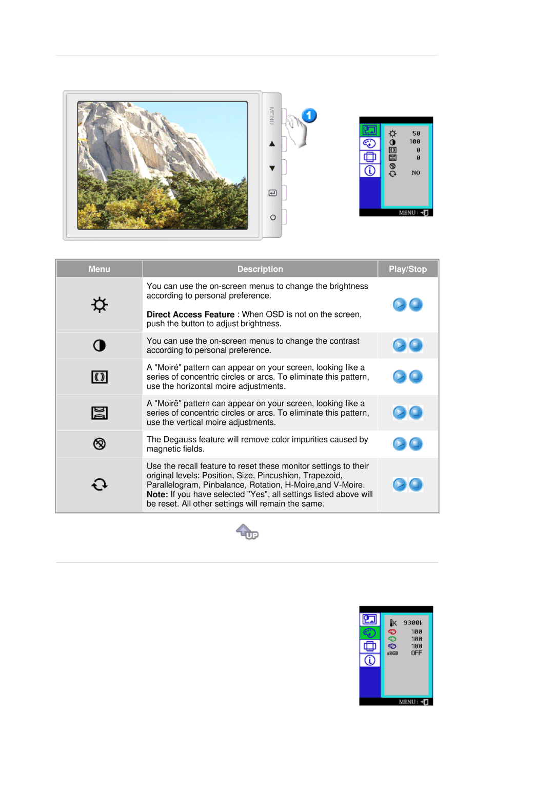 Samsung 591v, 793S, 797DF, 793V, 795DF, 795MB, 783DF, 793DF manual Menu Description Play/Stop 