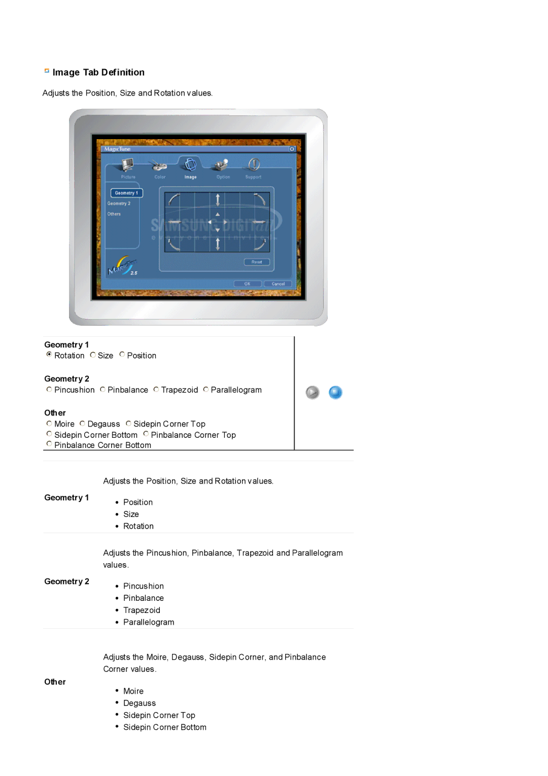 Samsung 783DF, 793S, 797DF, 793V, 795DF, 795MB, 591v, 793DF manual Geometry, Other 