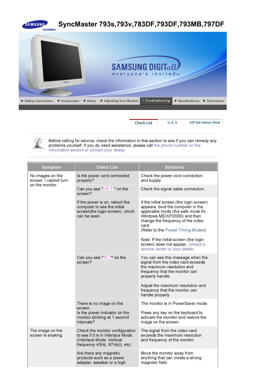 Samsung 591v, 793S, 793V, 795DF, 795MB manual SyncMaster 793s,793v,783DF,793DF,793MB,797DF 