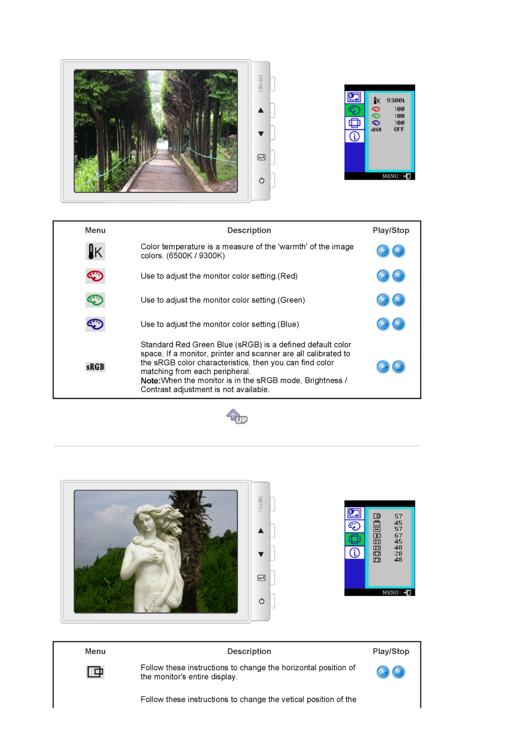 Samsung 793MG, 794MG, 793SG, 788DF Plus, 591SG, 592V, 594MG manual Menu Description Play/Stop 