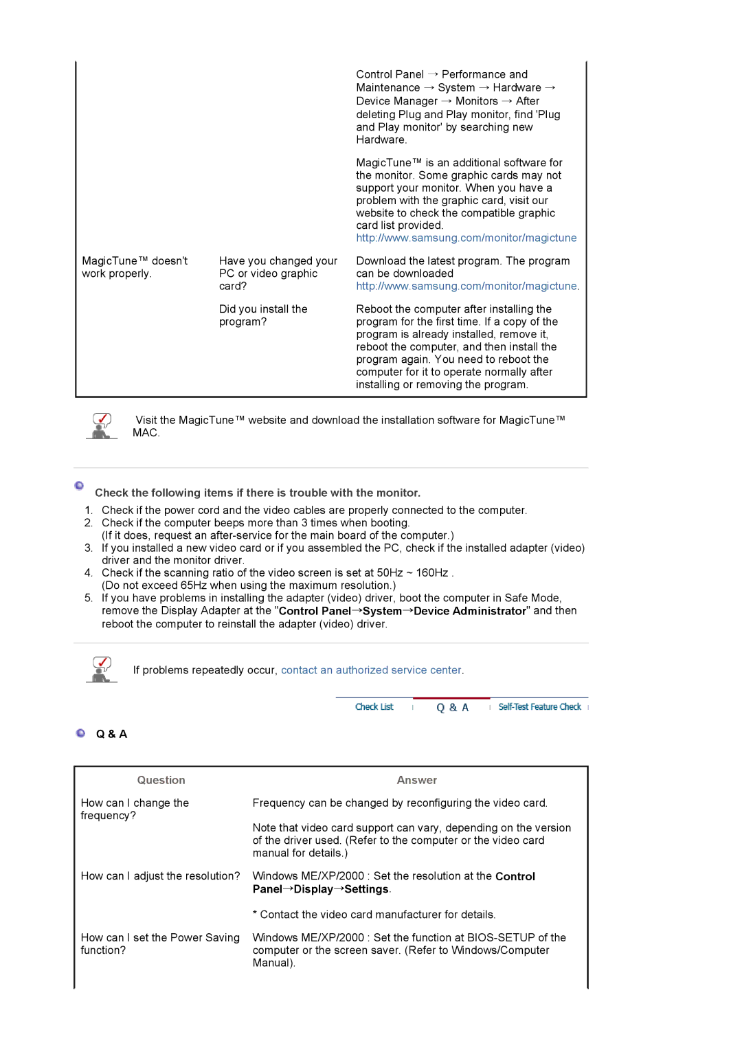 Samsung 793MG, 794MG, 793SG, 788DF Plus, 591SG, 592V, 594MG manual Answer, Panel→Display→Settings 