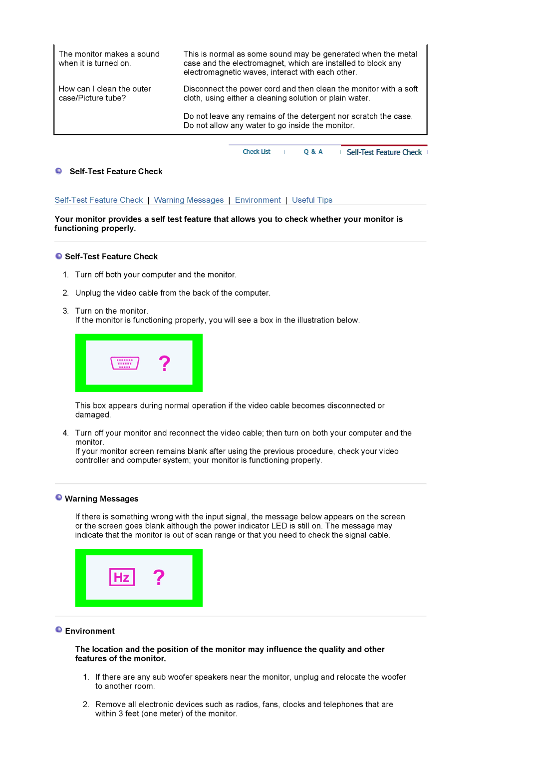 Samsung 591SG, 794MG, 793SG, 788DF Plus, 793MG, 592V, 594MG manual Self-Test Feature Check 