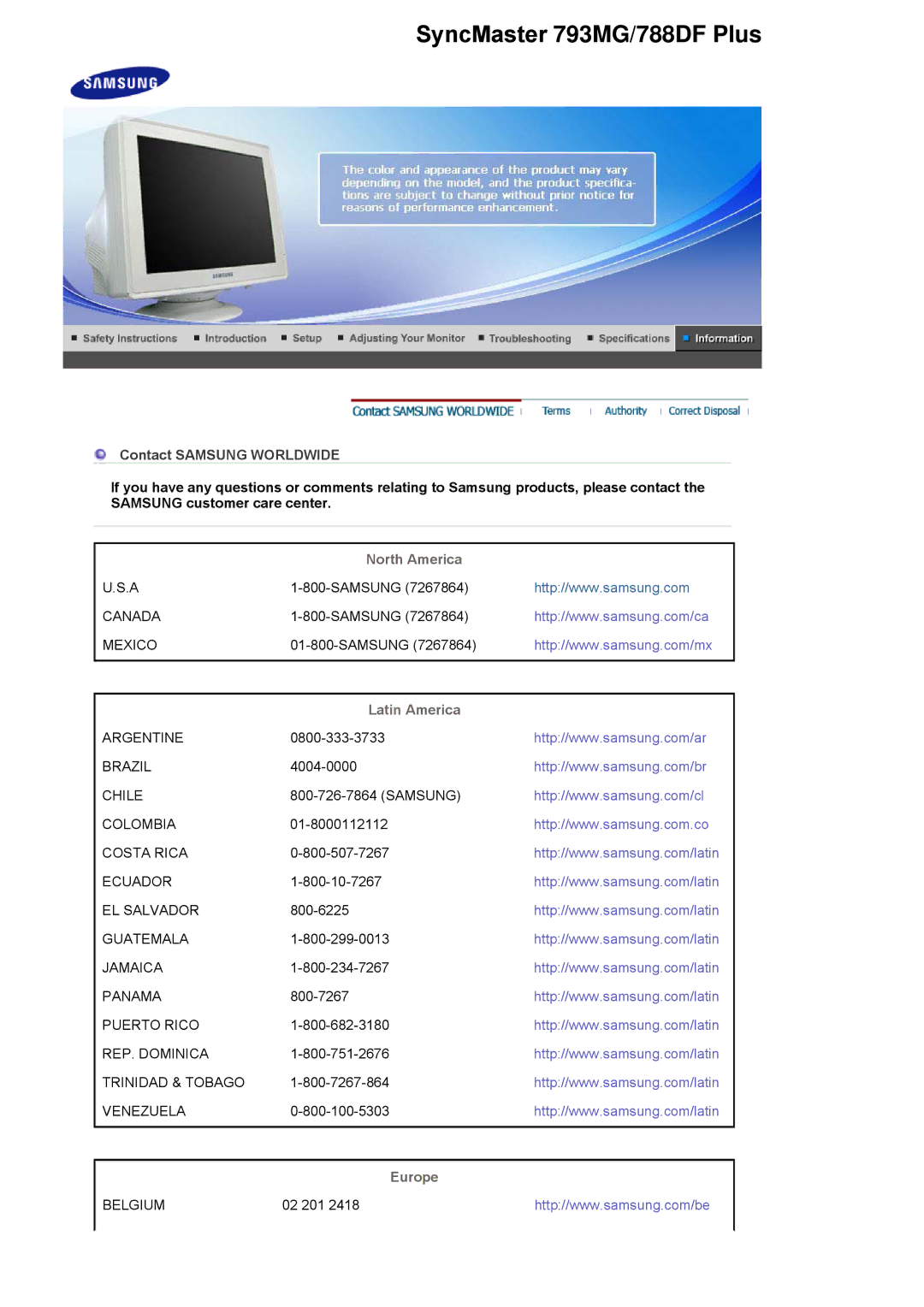 Samsung 793SG, 794MG, 591SG, 592V, 594MG manual SyncMaster 793MG/788DF Plus 