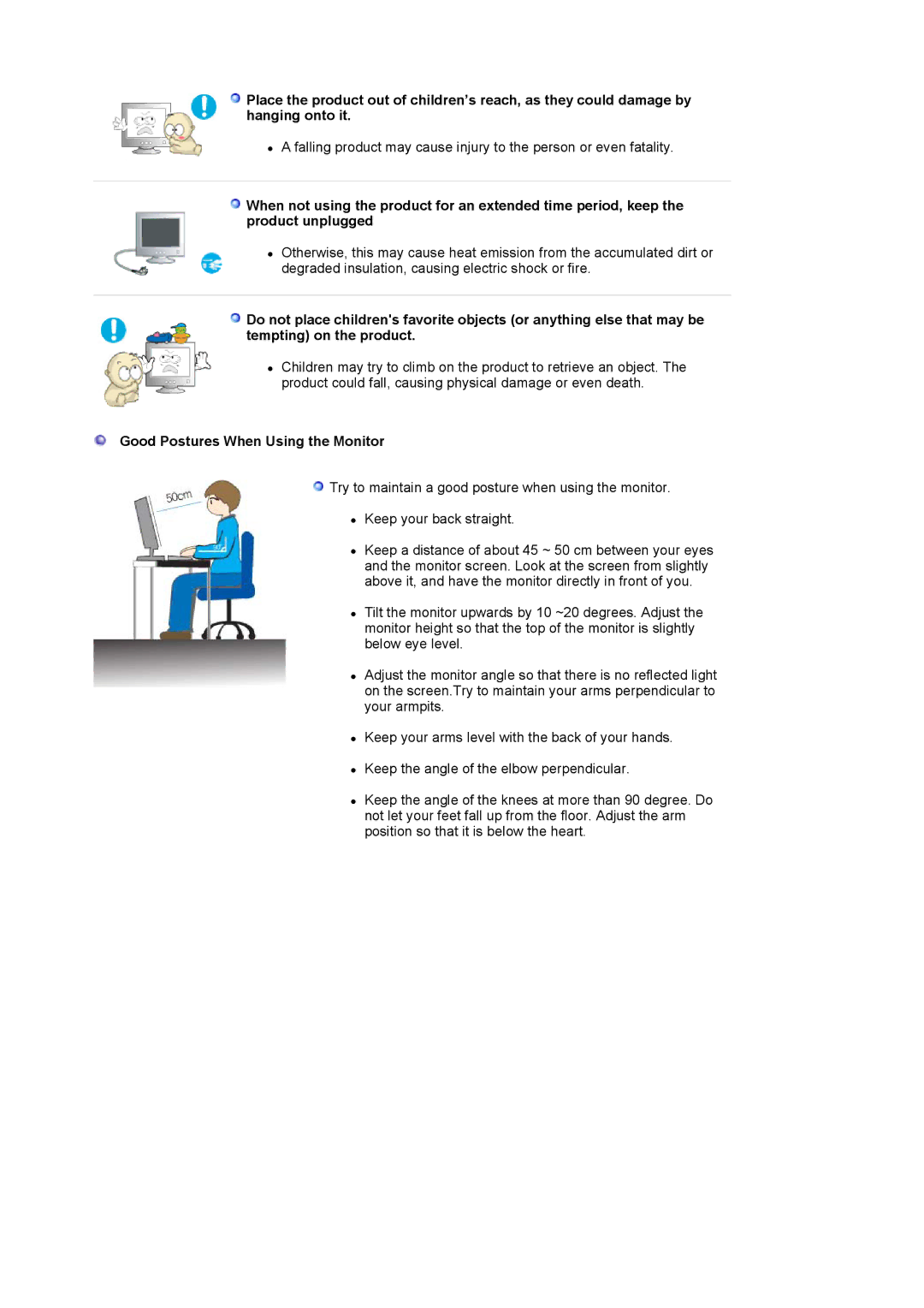 Samsung 788DF Plus, 794MG, 793SG, 793MG, 591SG, 592V, 594MG manual Good Postures When Using the Monitor 