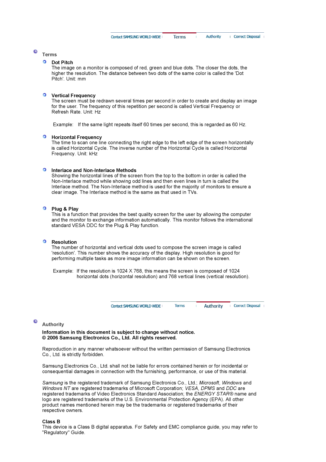 Samsung 592V, 592S, 794V, 794S manual Terms, Authority 