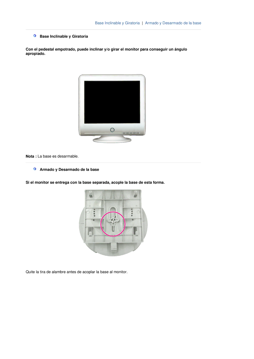 Samsung 795MB+ manual Base Inclinable y Giratoria Armado y Desarmado de la base 