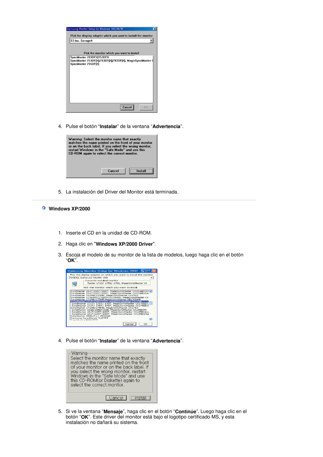 Samsung 795MB+ manual Haga clic en Windows XP/2000 Driver 