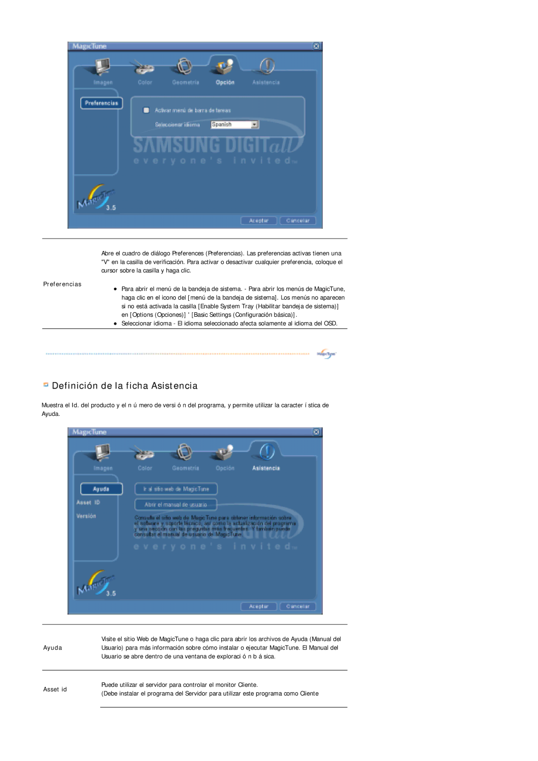 Samsung 795MB+ manual Definición de la ficha Asistencia 