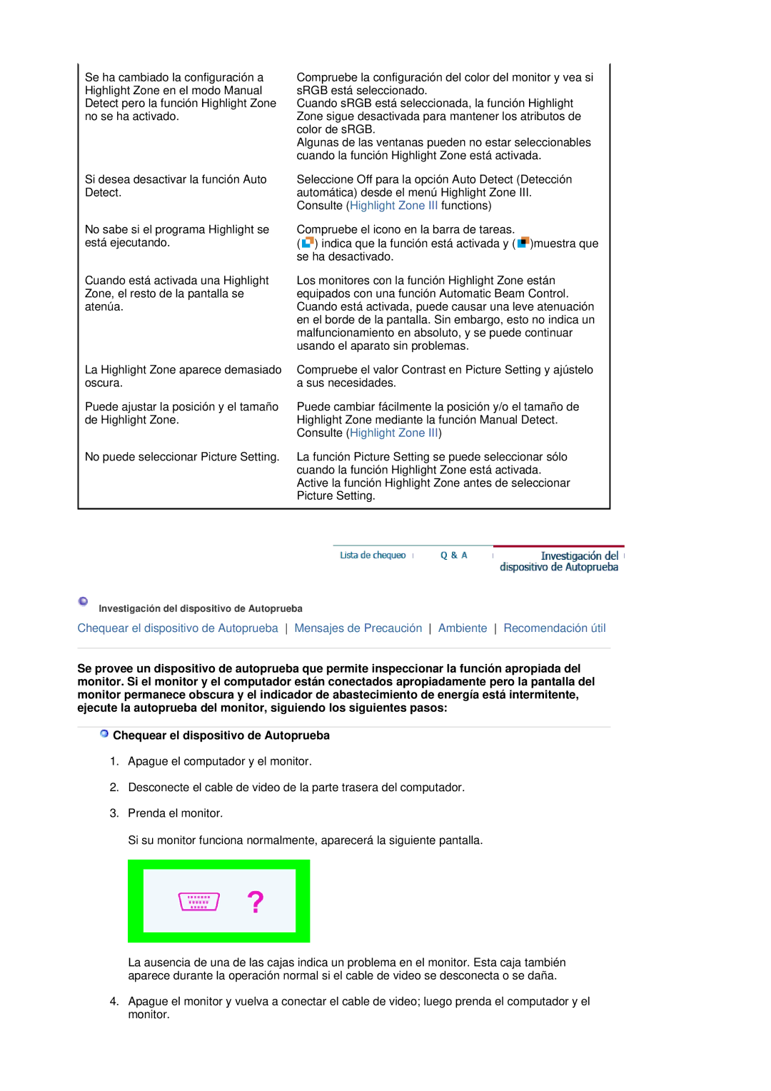 Samsung 795MB+ manual Investigación del dispositivo de Autoprueba 