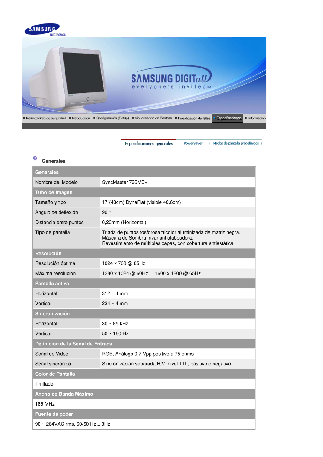 Samsung 795MB+ manual Generales 