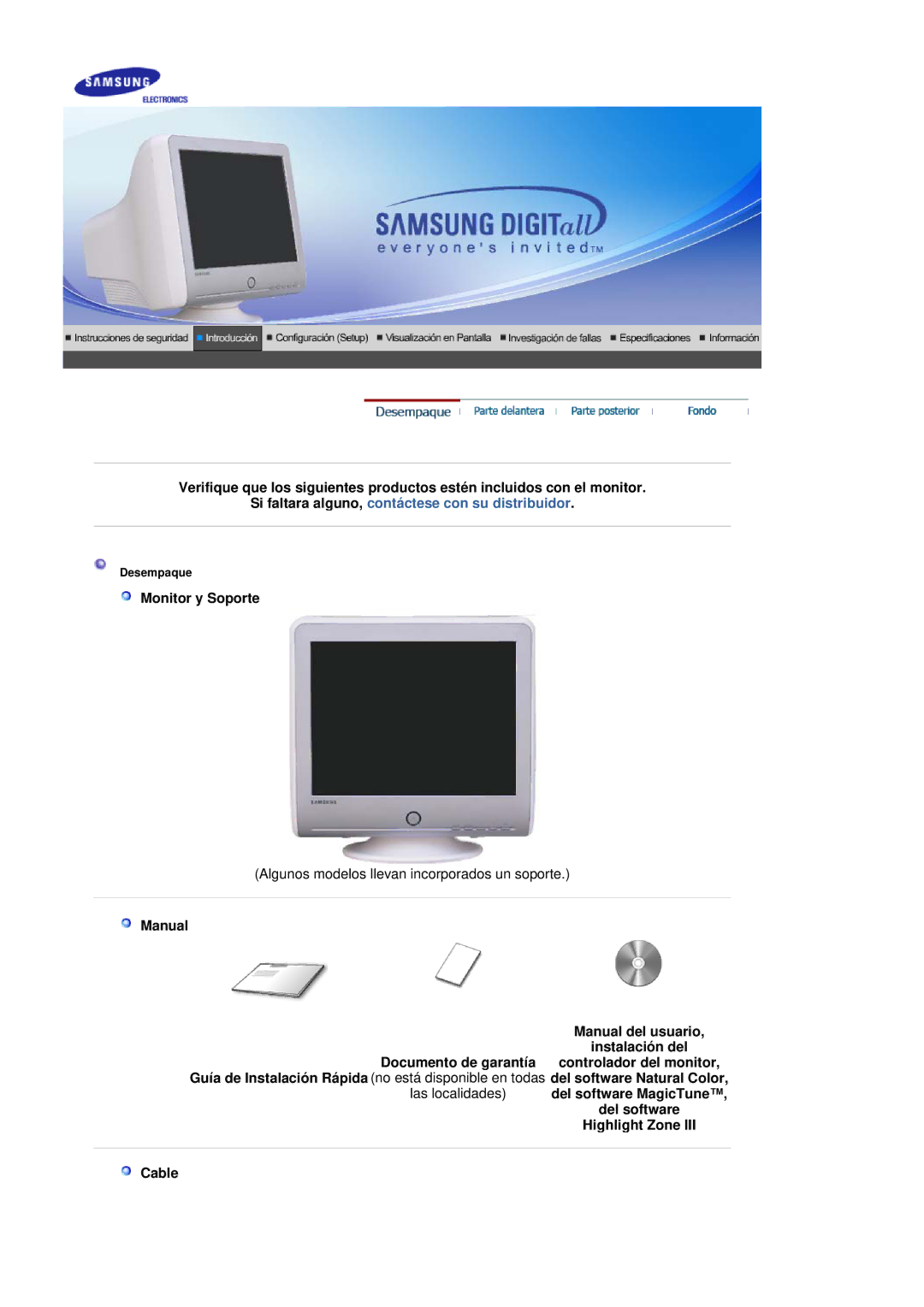 Samsung 795MB+ manual Si faltara alguno, contáctese con su distribuidor, Monitor y Soporte 