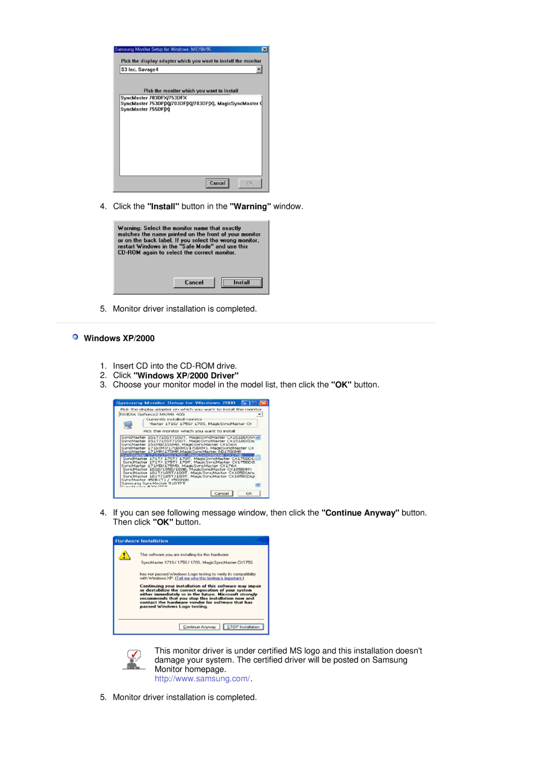 Samsung 795MB+ manual Click Windows XP/2000 Driver 