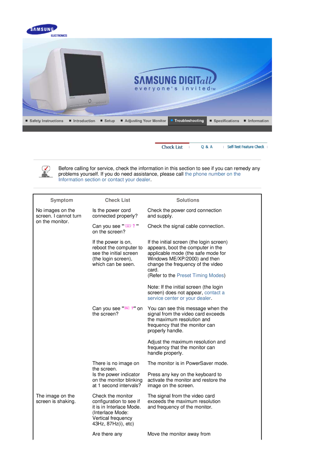 Samsung 795MB+ manual Symptom 