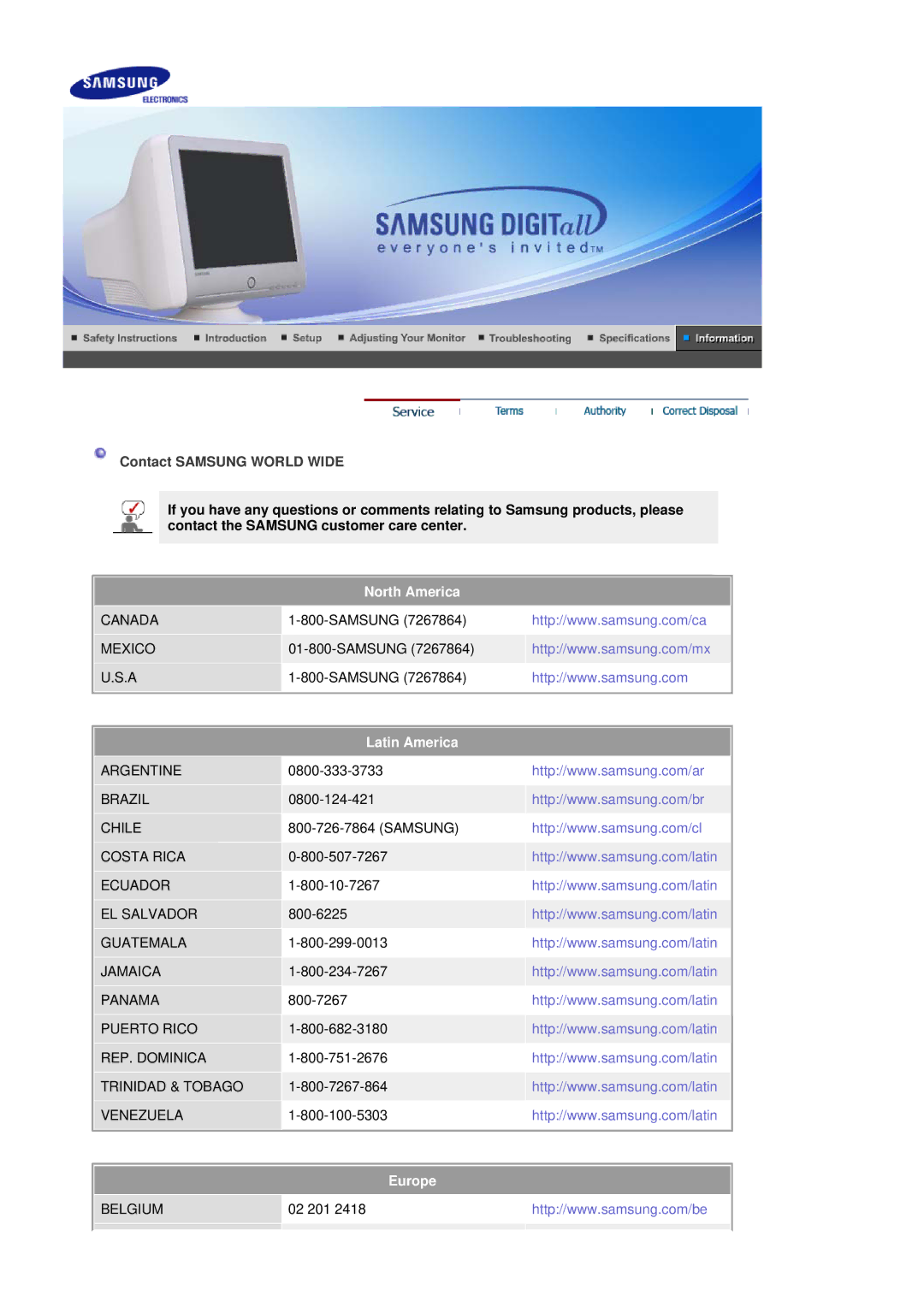 Samsung 795MB+ manual North America 