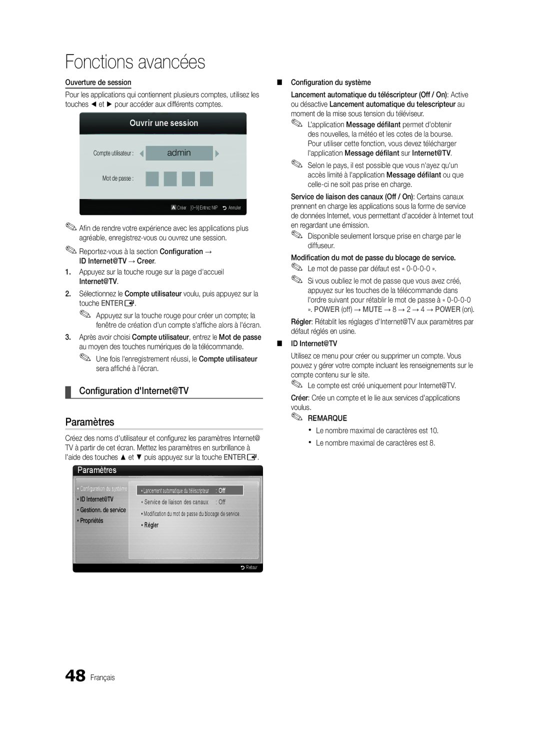 Samsung BN6802586A07, PN58C8000YFXZA, PC8000NA user manual Configuration dInternet@TV, Ouvrir une session 