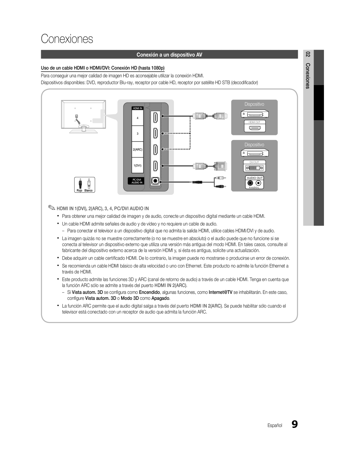 Samsung PC8000NA, BN6802586A07, PN58C8000YFXZA user manual Conexiones, Conexión a un dispositivo AV 