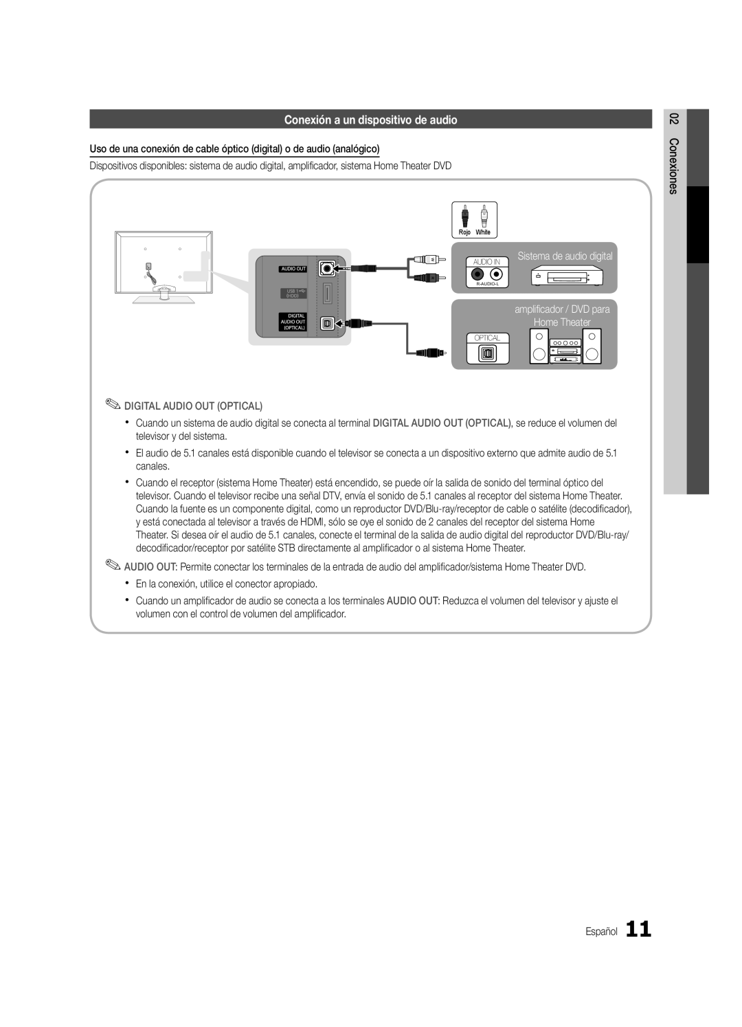 Samsung BN6802586A07, PN58C8000YFXZA, PC8000NA user manual Conexión a un dispositivo de audio 