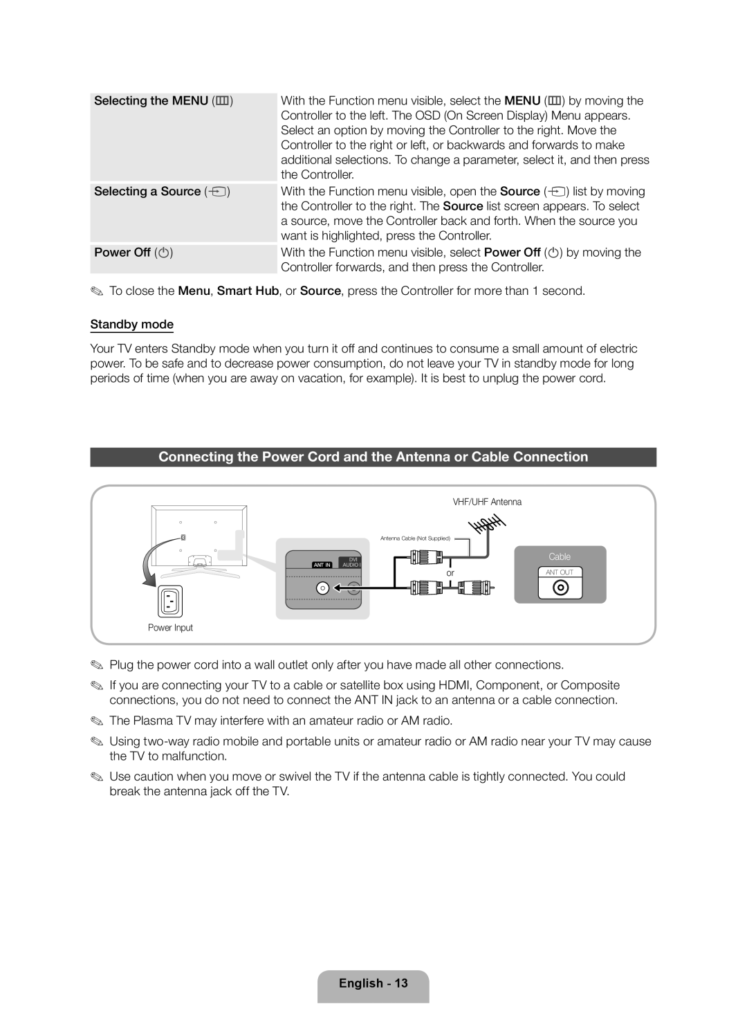 Samsung 8000 user manual Cable 