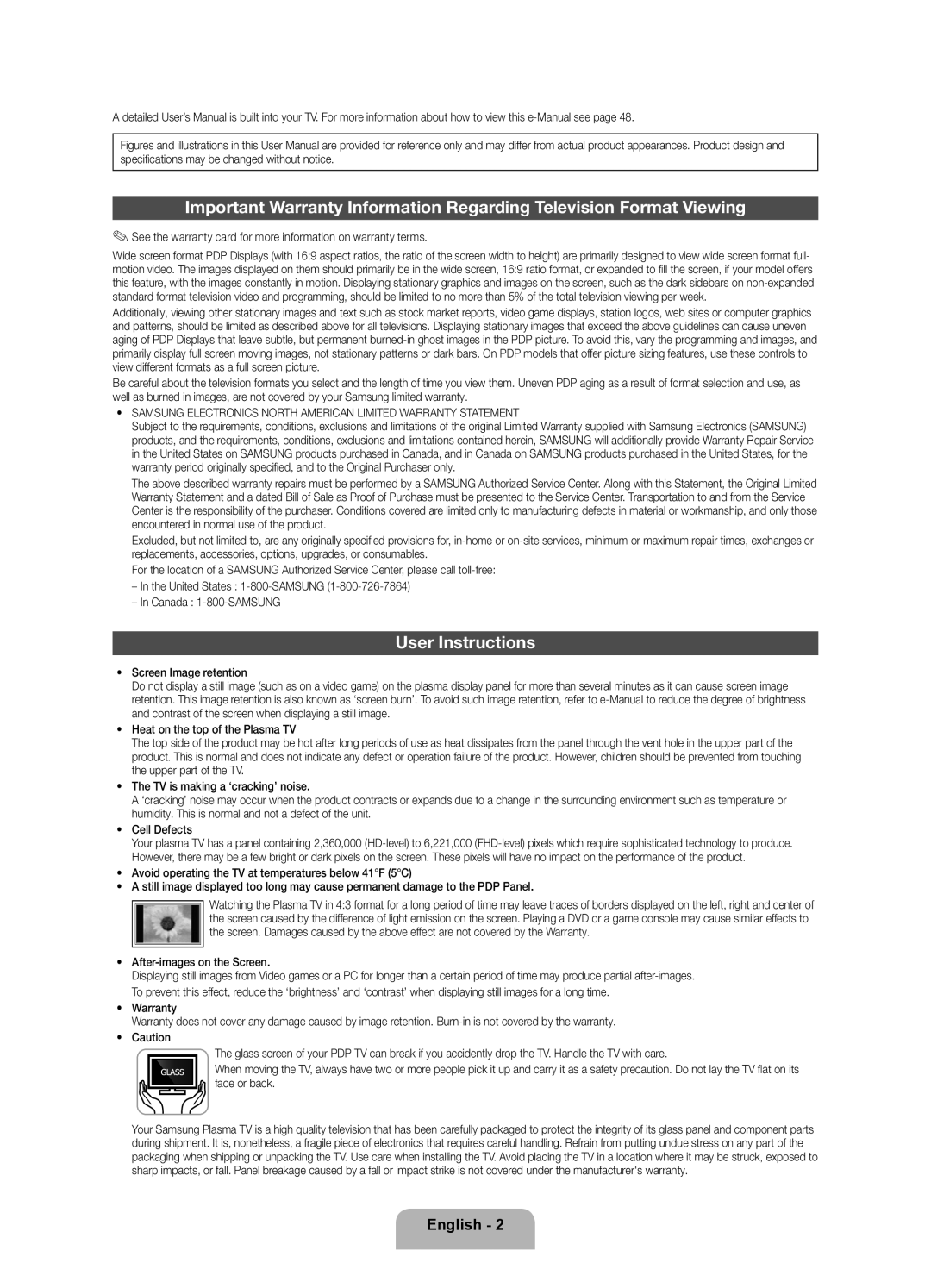 Samsung 8000 user manual User Instructions, After-images on the Screen 