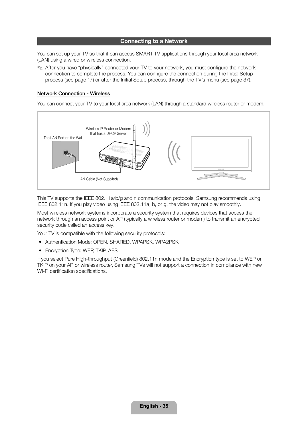 Samsung 8000 user manual Connecting to a Network 