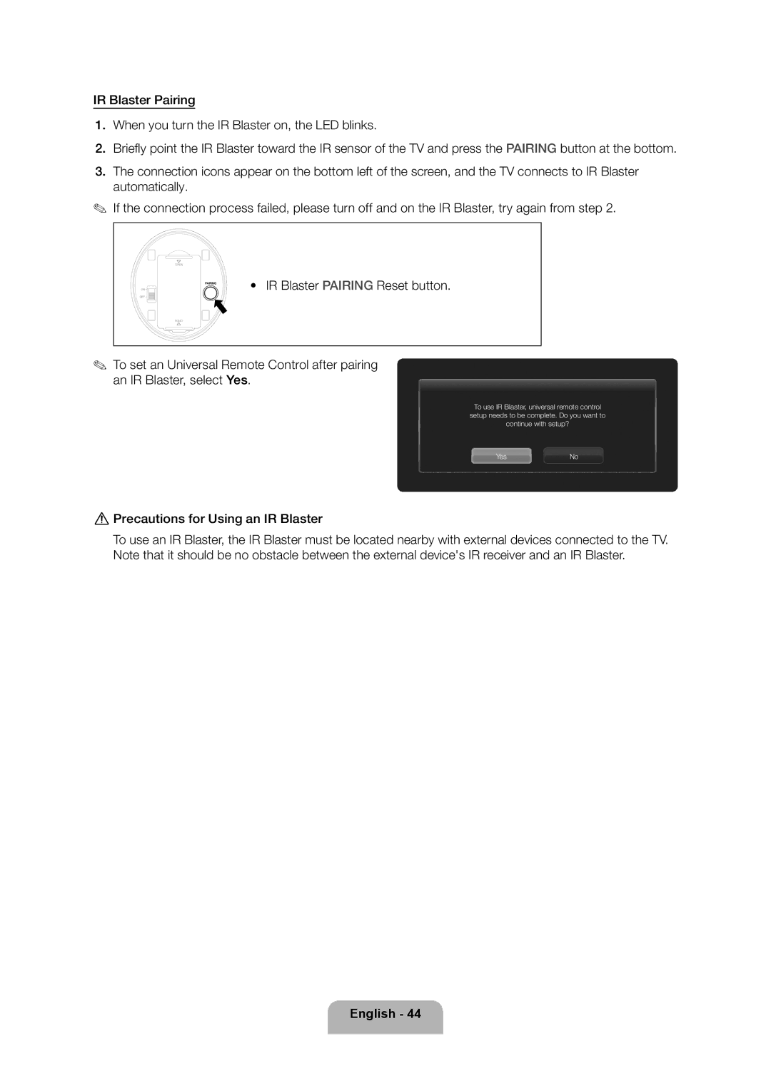 Samsung 8000 user manual IR Blaster Pairing Reset button 