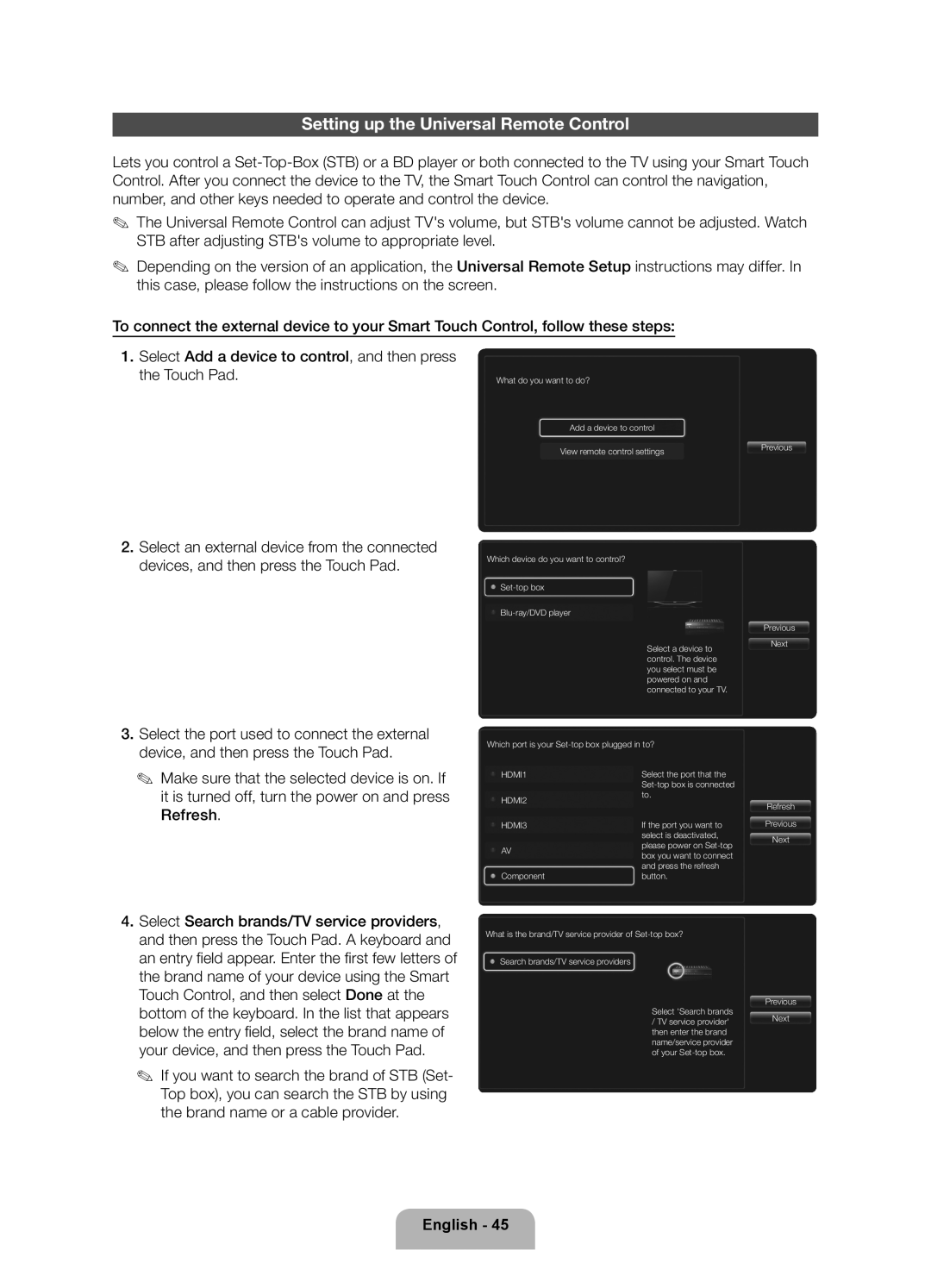 Samsung 8000 user manual Setting up the Universal Remote Control, HDMI2 HDMI3 