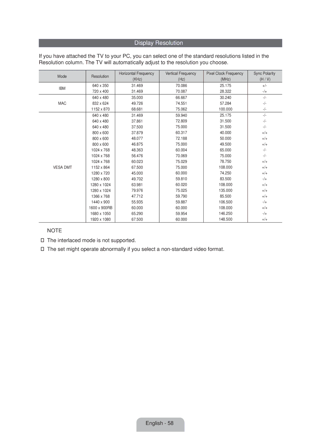 Samsung 8000 user manual Display Resolution, Ibm 