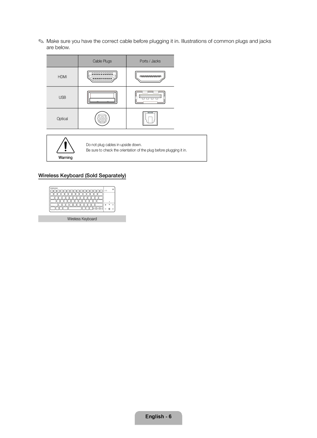 Samsung 8000 user manual Wireless Keyboard Sold Separately 