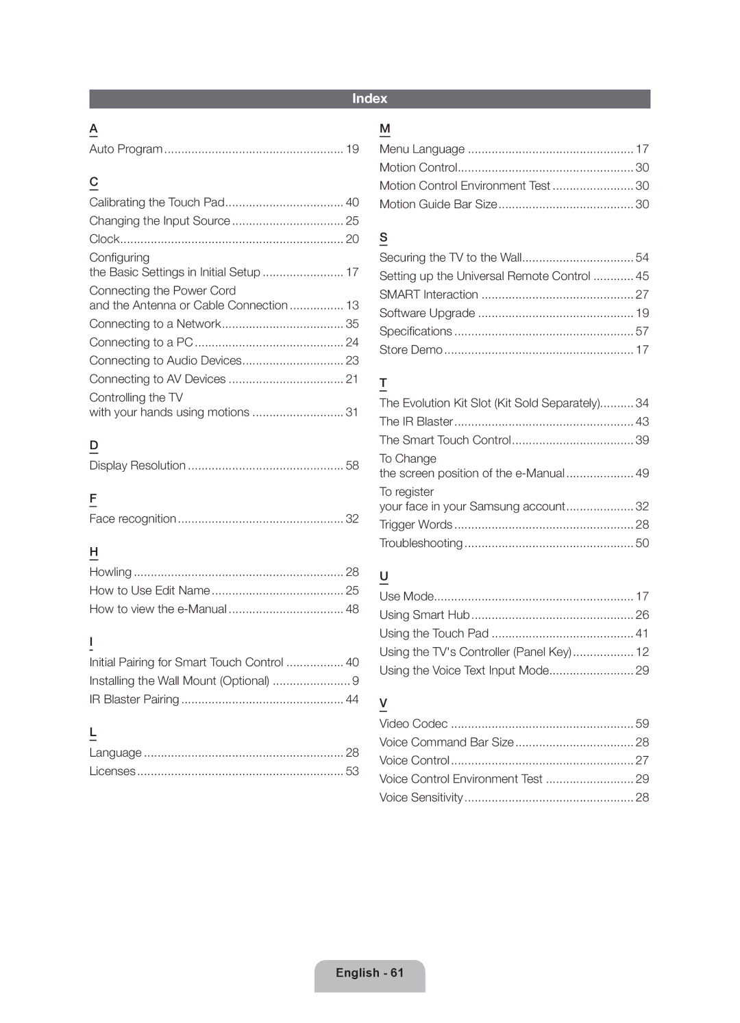 Samsung 8000 user manual Index 