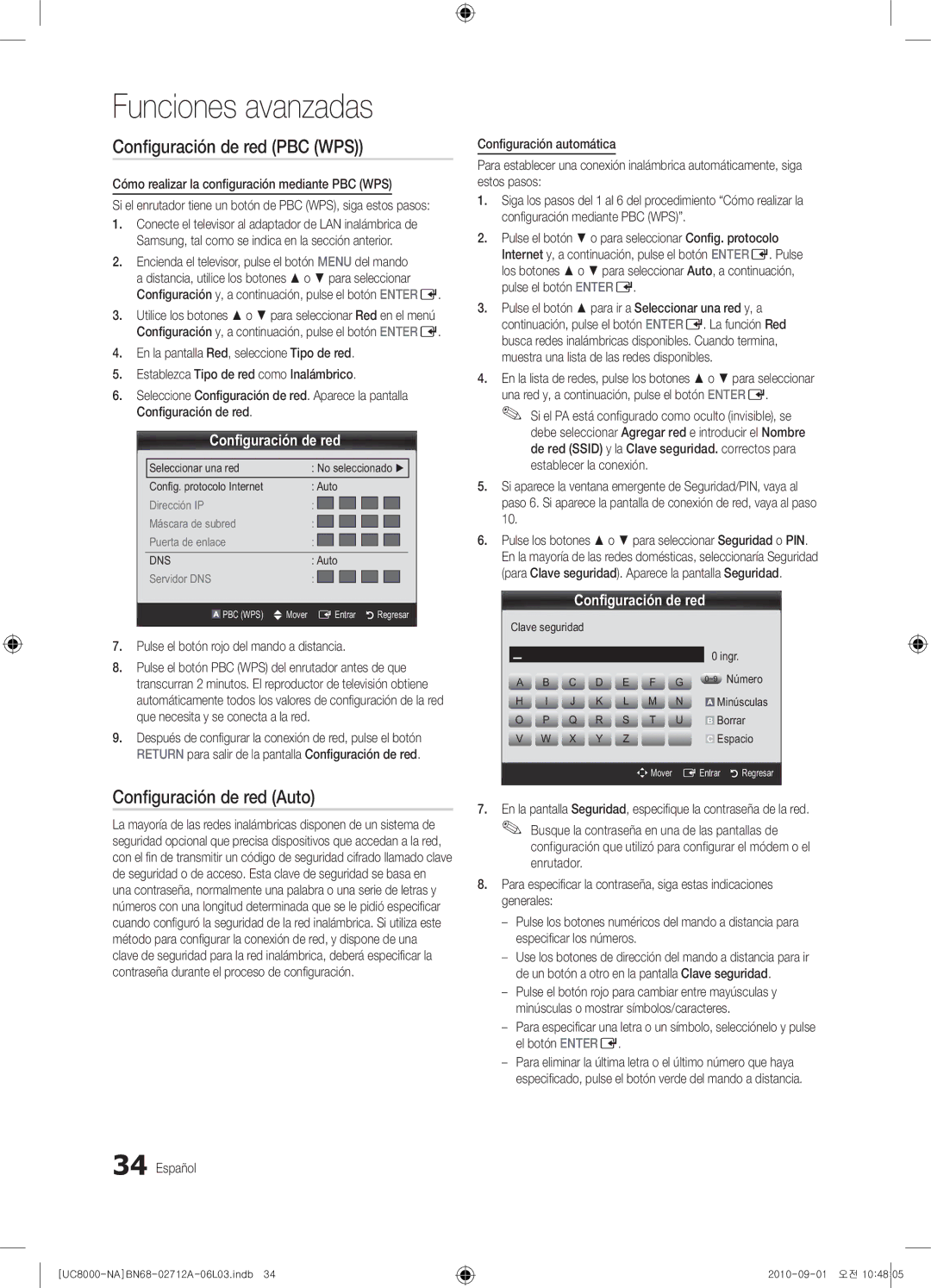 Samsung 8000 user manual Conﬁguración de red PBC WPS 