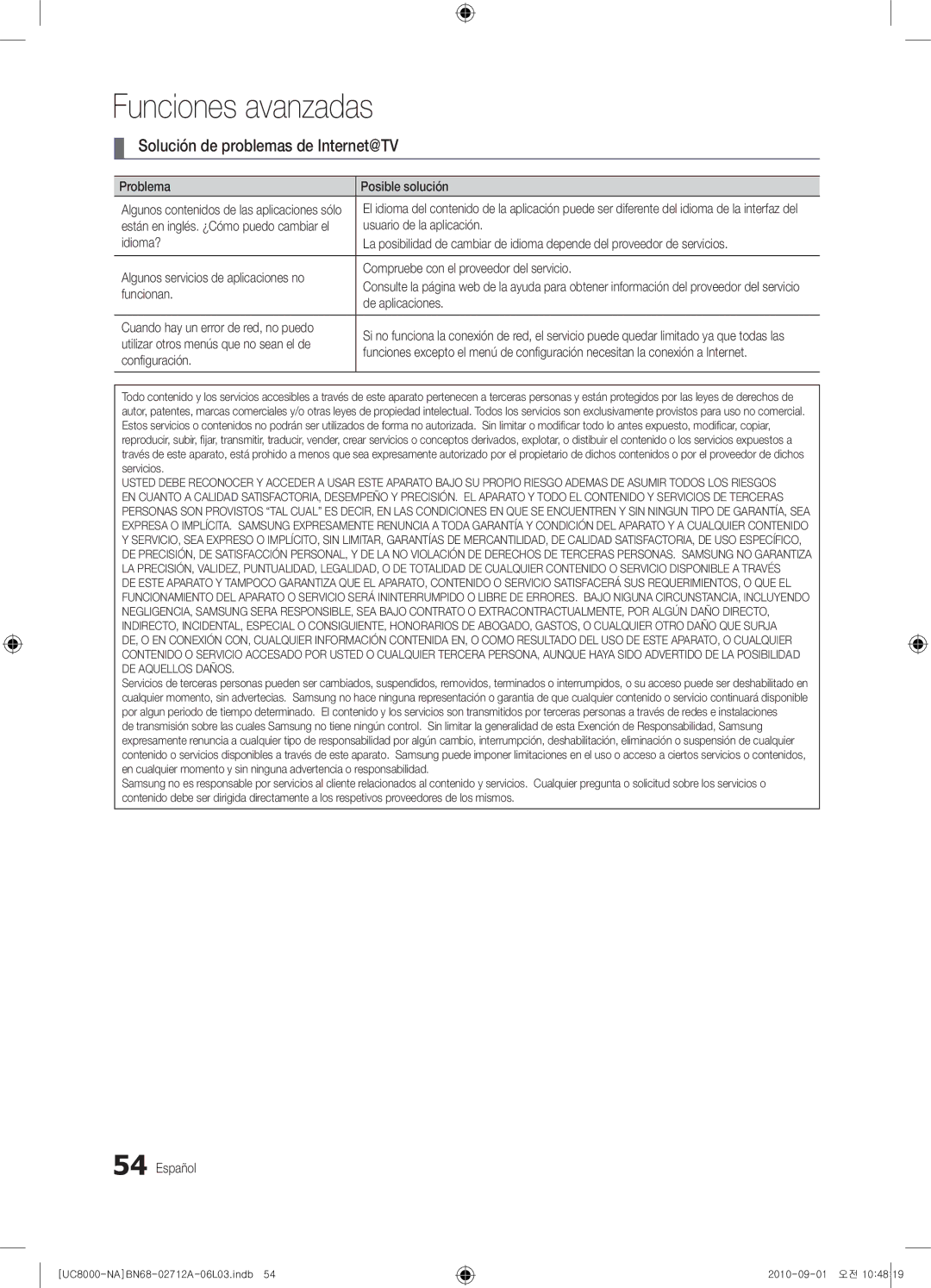 Samsung 8000 user manual Solución de problemas de Internet@TV 