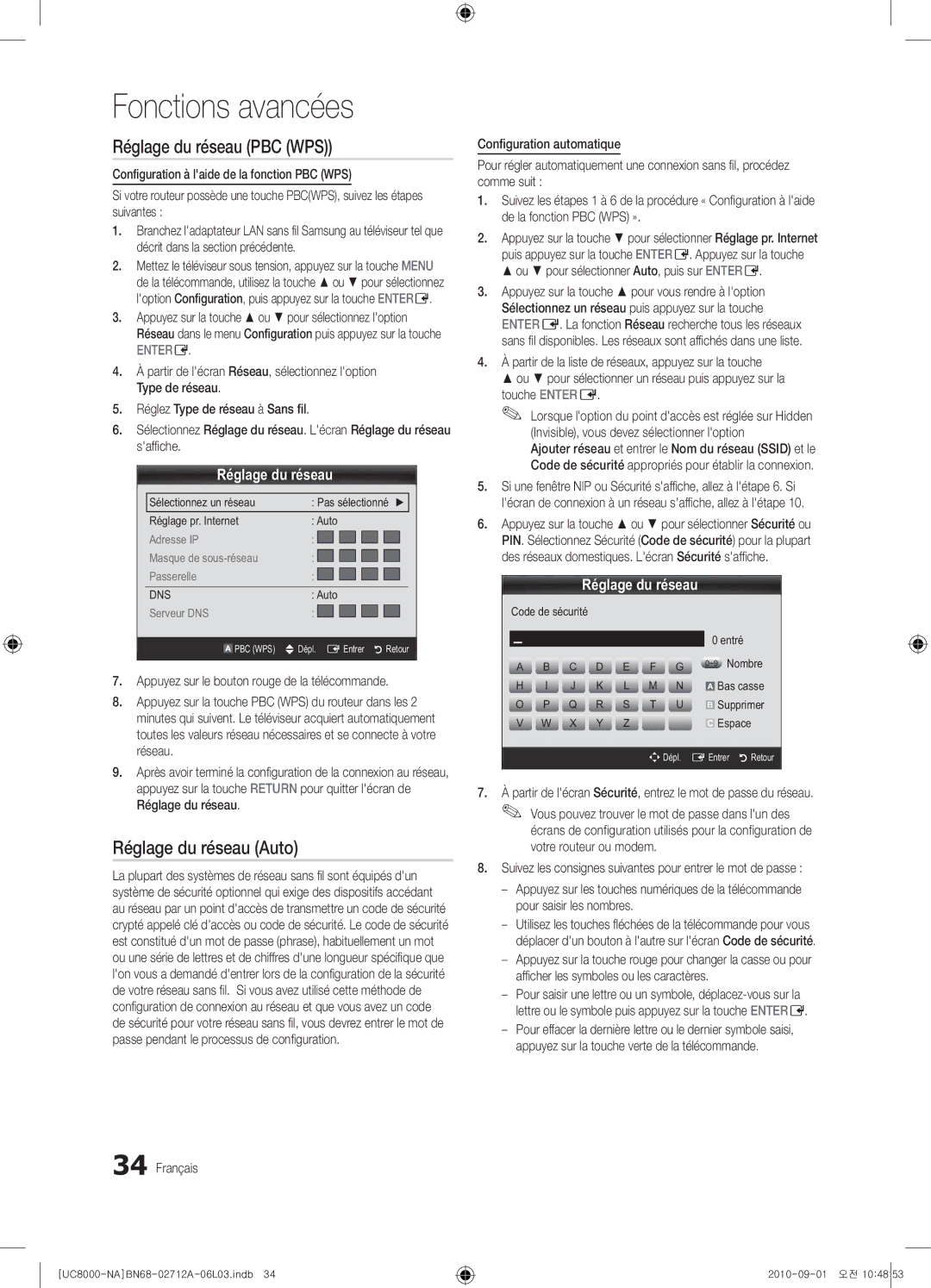 Samsung 8000 Réglage du réseau PBC WPS, Appuyez sur le bouton rouge de la télécommande, Pour vous rendre à loption 