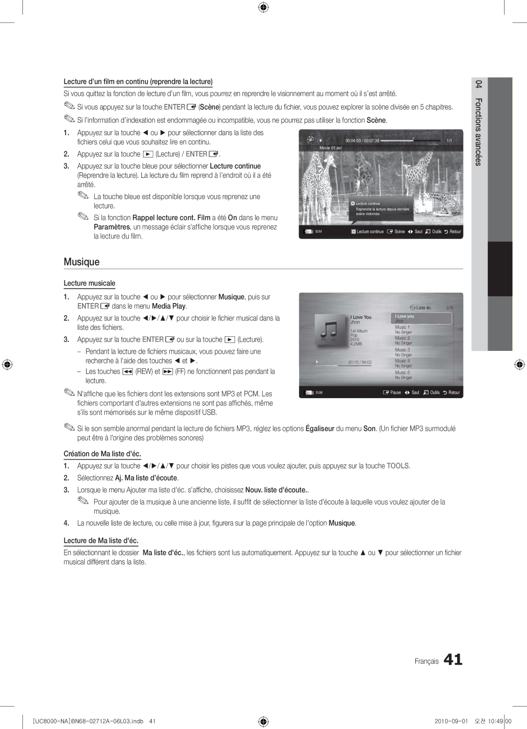 Samsung 8000 user manual Musique 