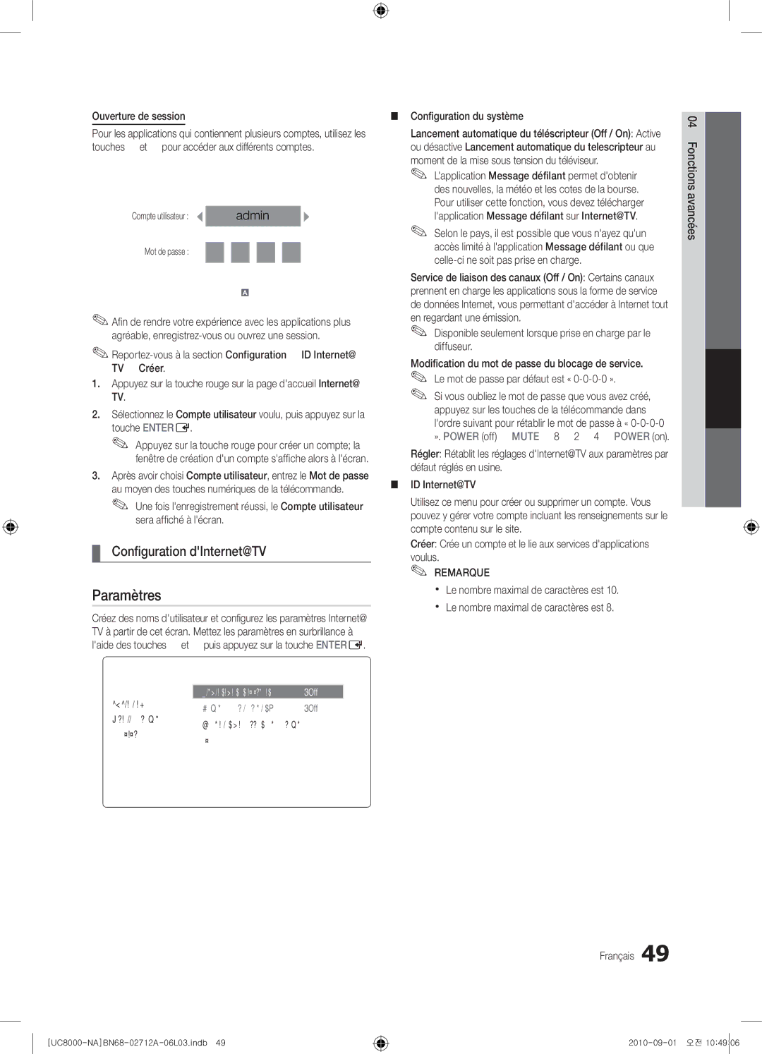 Samsung 8000 user manual Conﬁguration dInternet@TV, Ouvrir une session 