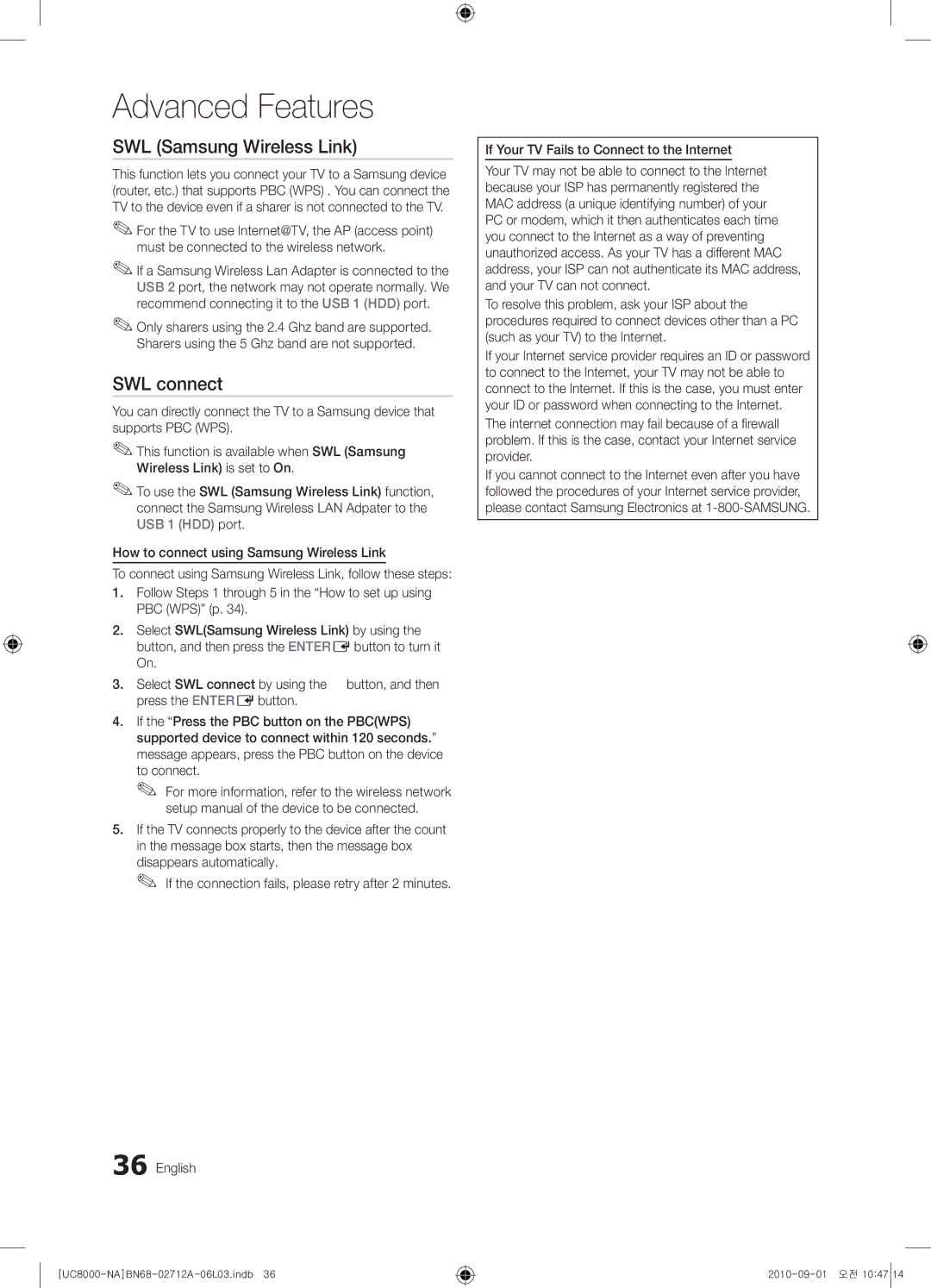 Samsung 8000 user manual SWL Samsung Wireless Link, SWL connect 