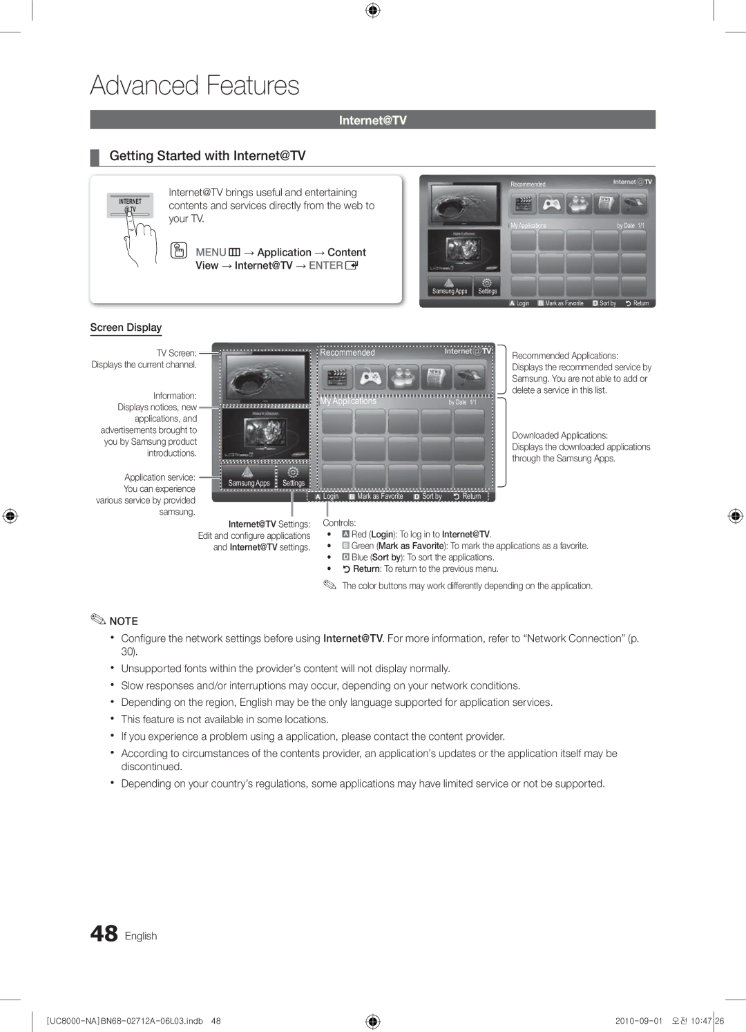 Samsung 8000 user manual Getting Started with Internet@TV, MENUm Application Content View Internet@TV Entere 